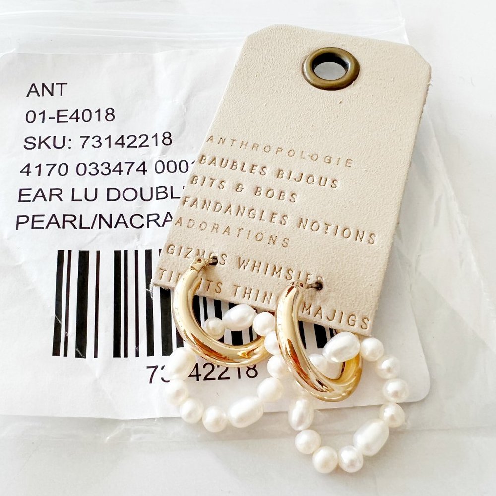 Anthropologie Double Drop Freshwater Pearl Hoop Earrings